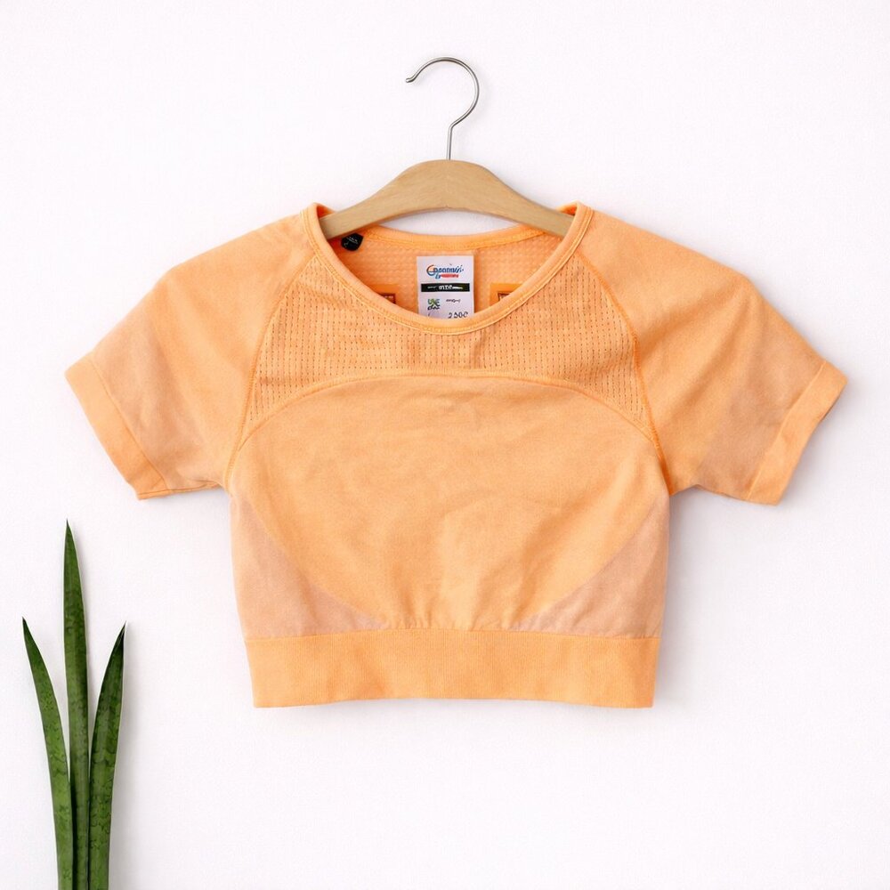 GYM SHARK DRY | Neon Orange Short Sleeve Crop Athletic Pump Shirt